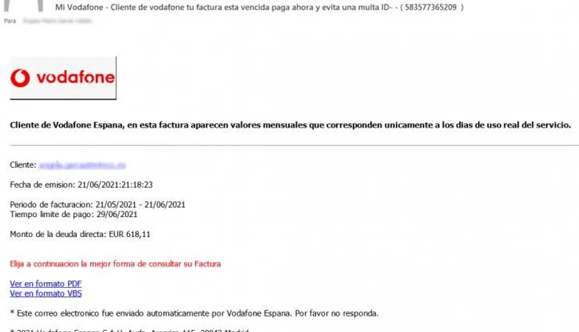 Estafa Vodafone | Fotografía Oficina Seguridad del Internauta
