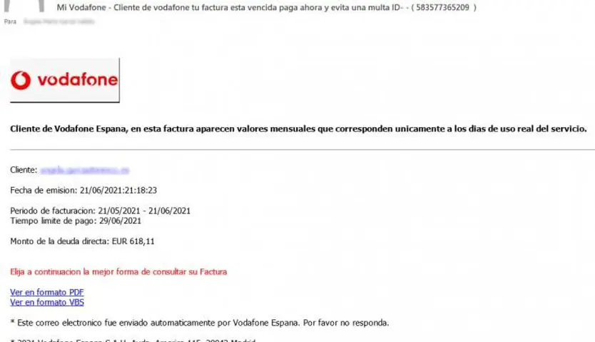 Estafa Vodafone | Fotografía Oficina Seguridad del Internauta