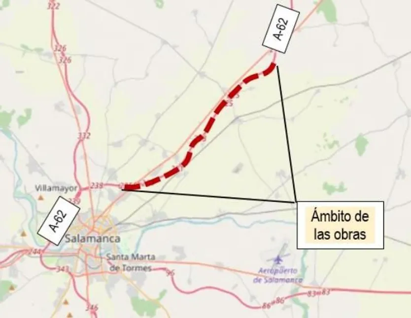 Tramo de carretera en el que se acometerán las obras