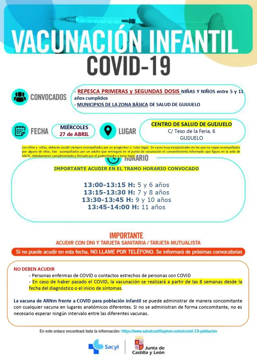 Repesca infantil 1 y 2 dosis en Guijuelo