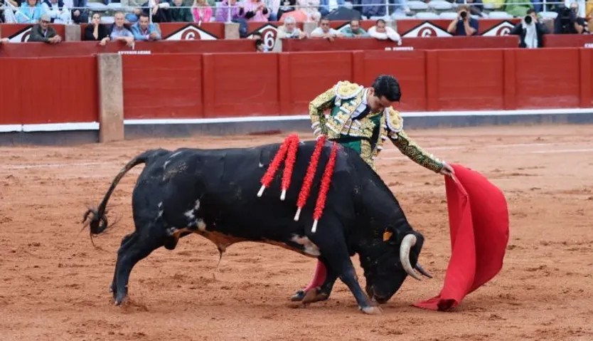 Mario Navas con el tercer novillo de la tarde. Foto Andrea M.