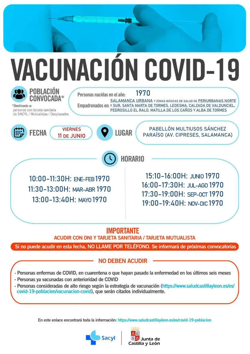 Vacunación en Salamanca y provincia de los nacidos en 1970