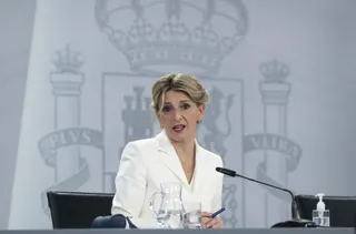 La vicepresidenta segunda y ministra de Trabajo y Economía Social, Yolanda Díaz, interviene durante una rueda de prensa posterior al Consejo de Ministros en el complejo de la Moncloa, a 29 de marzo de 2022, en Madrid (España). - Alberto Ortega - Europa Pr
