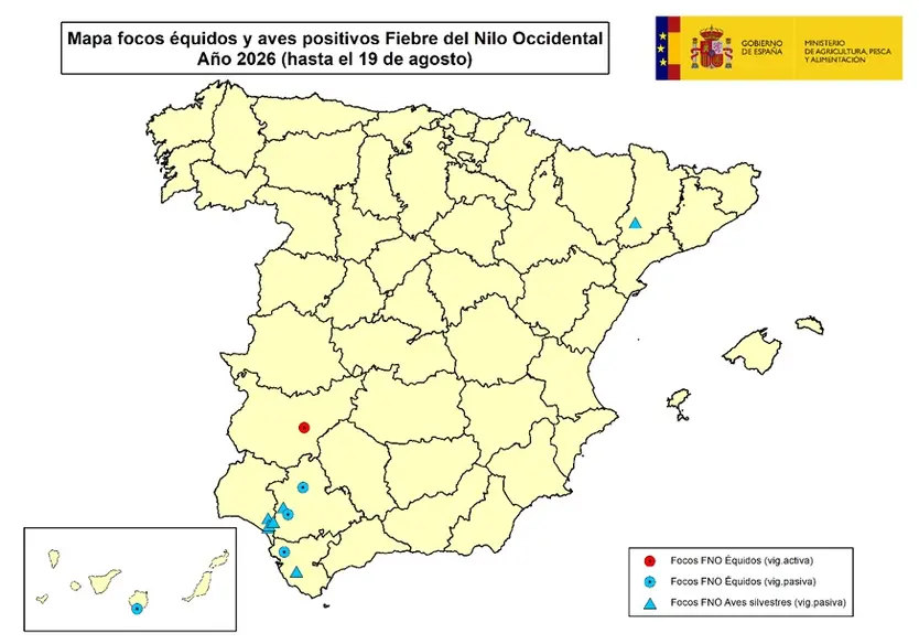 Focos Fno Temporada 2026 En Équidos Y Aves En España. Fuente Mapa