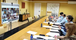 El consejero de Economía y Hacienda, Carlos Fernández Carriedo, participando en la reunión online