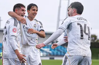 Los jugadores del Real Madrid Castilla festejan un gol ante el Cacereño | FOTO REAL MADRID CF
