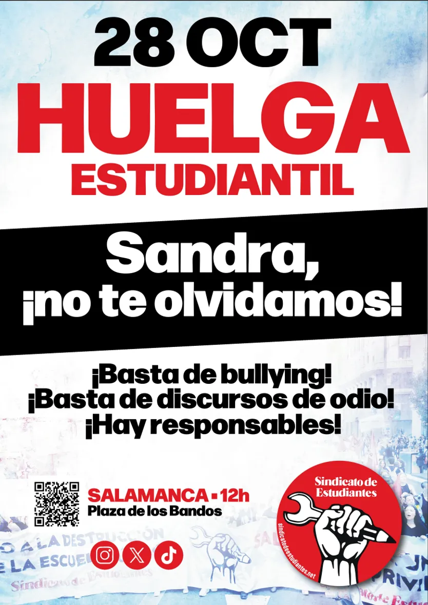 Cartel por la huelga en memoria de Sandra Peña en Salamanca