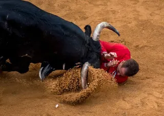 Cogida a un varón durante la capea de la tarde de este martes. FOTO ICAL