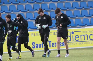 Sergio del Río, Miguel Caballero, Óscar Cruz y Javi Alonso, en el entrenamiento de este viernes en el Reina Sofía / FOTO SALAMANCA24HORAS.COM