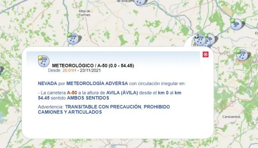 Situación meteorológica a las 22:20 horas del 23 de noviembre de 2021