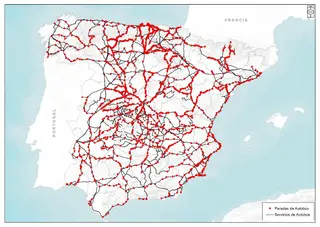 Mapa de los corredores de autobús de España