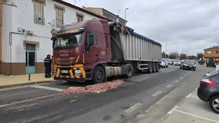 Un camión pierde parte de su carga en Aldeatejada