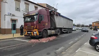 Un camión pierde parte de su carga en Aldeatejada