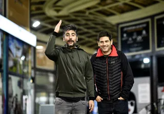 Los hermanos Muñoz, David y José (Estopa) a su llegada al estreno de su Escape Room ``Fuego´´ dedicado a sus 20 años de carrera musical, en Madrid, a 16 de octubre de 2019 (archivo)