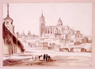 Puente Romano con castillete y vista de Salamanca. Dibujo de Valentín Carderera hacia 1850. | Cedida por Salamanca en el Ayer