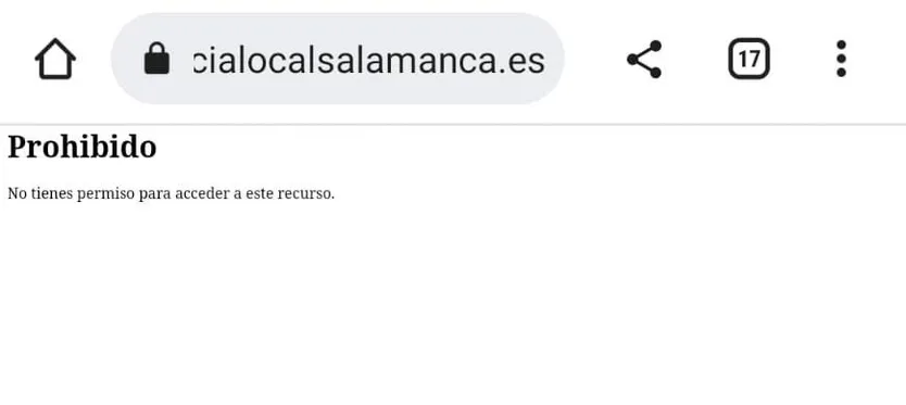 Captura del mensaje que le aparece a los agentes al intentar usar la web