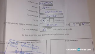 Justificante retraso tren Salamanca Ávila