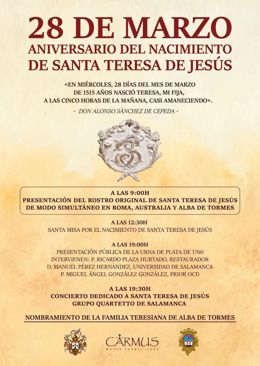 Programa activdades presentación rostro Santa Teresa 