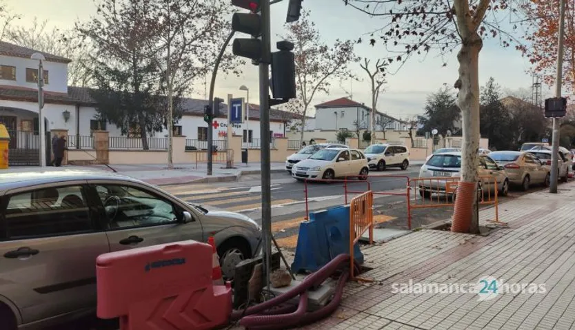 Un semáforo golpea a una mujer tras ser derribado por un turismo en la carretera de Ledesma. Foto Carlos H (3)