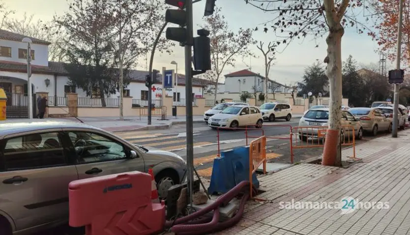 Un semáforo golpea a una mujer tras ser derribado por un turismo en la carretera de Ledesma. Foto Carlos H (3)