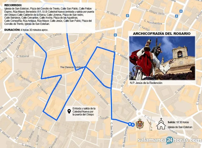 Recorrido y horarios de la procesión de la Archicofradía del Rosario