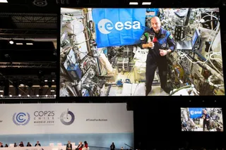 Imagen de archivo de un astronauta de la ESA participando en una conferencia del COP25